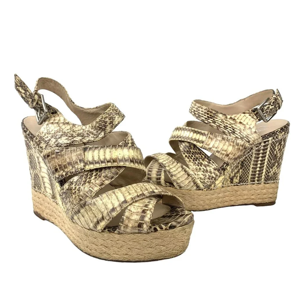KORS Michael Kors Cynthia Embossed‎ Leather Espadrille Wedge Sandals